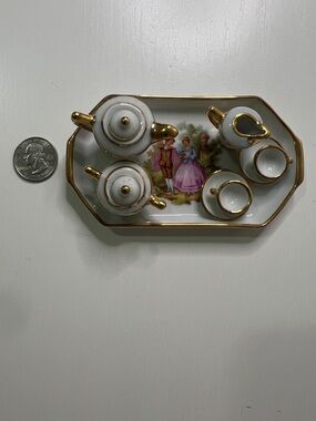 Limoges Miniature Porcelain Tea Set with Gold Trim